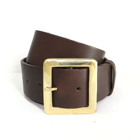 2 Wide Brown Leather Belt With Square Gold Buckle 2 Inch Belt