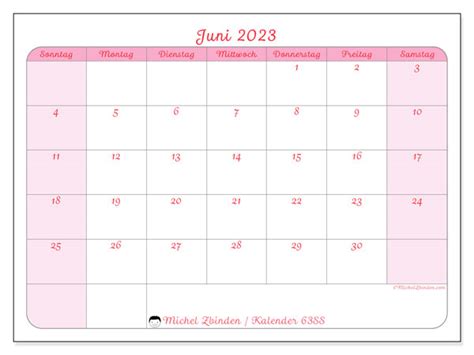 Kalender Juni 2023 Zum Ausdrucken “442ss” Michel Zbinden Ch