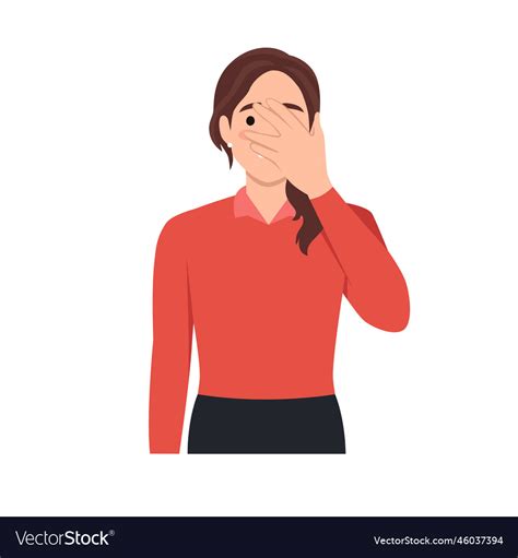 Young Brunette Woman Covering Her Face With Hand Vector Image