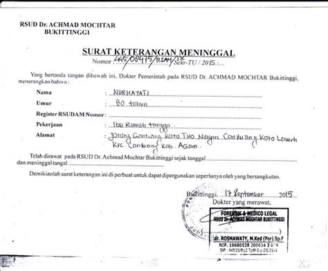 Contoh Surat Keterangan Kematian Di Rumah Sakit - Contoh Surat