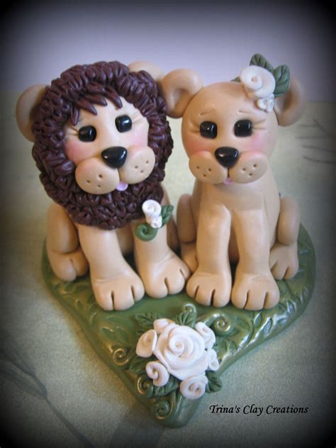 Polymer Clay ~ Wedding Cake Topper Lion And Lioness Custom Lion