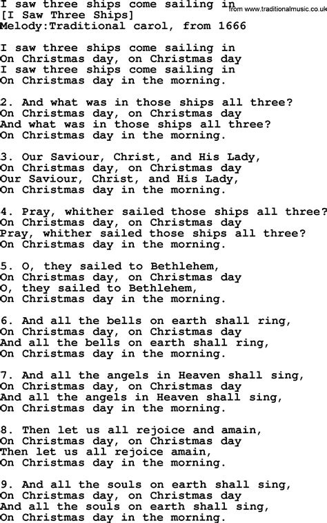 Old English Song Lyrics For I Saw Three Ships Come Sailing In With Pdf