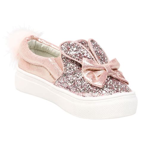 Kids Girls Glitter Pom Bunny Pumps Childrens Plimsolls Sneakers
