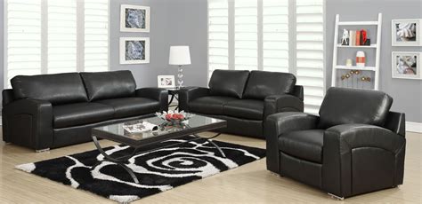 Black Bonded Leather Match Sloped Back Living Room Set From Monarch