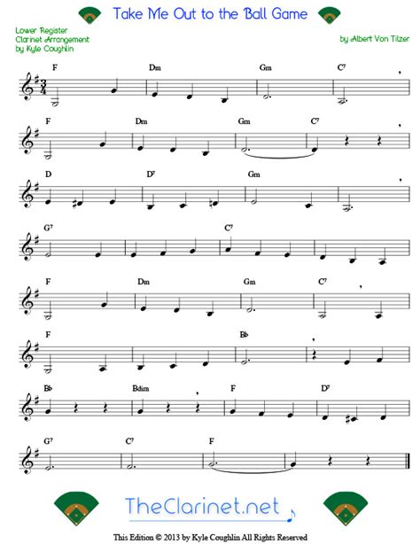 Includes transpose, capo hints, changing speed and much more. Take Me Out to the Ball Game for clarinet - free sheet ...