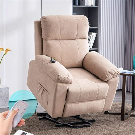 Erommy Microfiber Power Lift Electric Recliner Chair With Heated Vibration Massage Sofa Beige