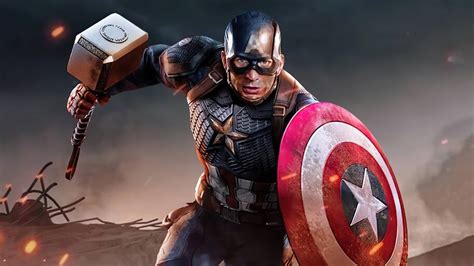 Captain America Shield Mjolnir Hammer 4k 62059 Wallpaper