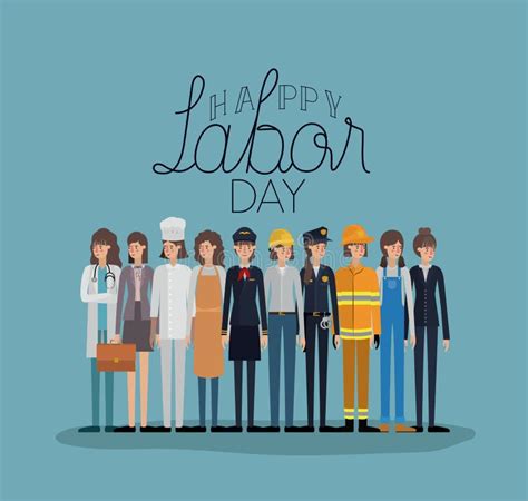 Happy Labor Day Card With Women Workers Stock Vector Illustration Of