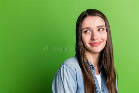 portrait of attractive cheerful girl thinking looking aside copy blank place space isolated over