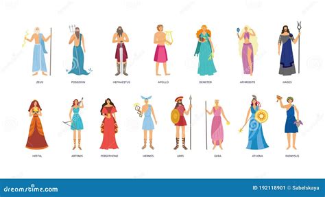 Conjunto De Personajes De Mitología Griega Colección De Diosas Y Diosas Ilustración Del Vector