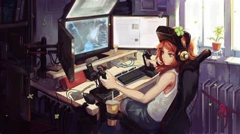 Gamer Girl Anime Gaming Desktop Setup 4k 62619 Wallpaper