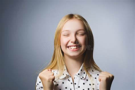 Closeup Portrait Successful Happy Girl Isolated Grey Background Positive Human Emotion Face