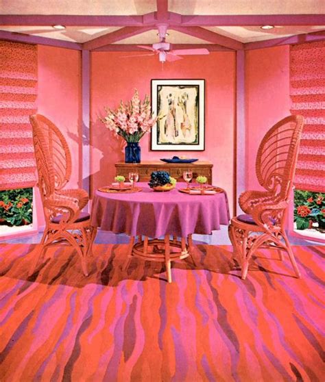 Super Seventies — 1970s Pink And Purple Dining Room Design With