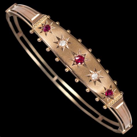 Antique Jewellery 9 Ct Natural Ruby And Diamond Edwardian Bracelet