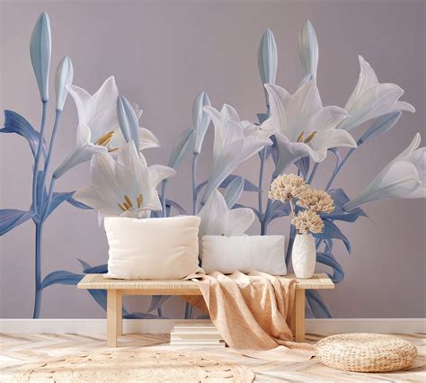 Ombre Blue Lilies Wallpaper Mural Floral Ever Wallpaper Uk