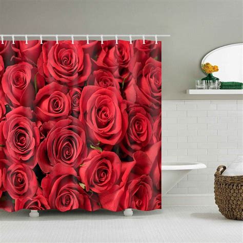 Rose Flower Printed Waterproof Shower Curtain Red W71 Inch L79 Inch Rose Flower Print