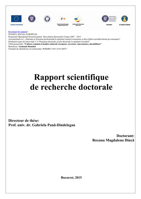 Rapport Scientifique De Recherche Doctorale