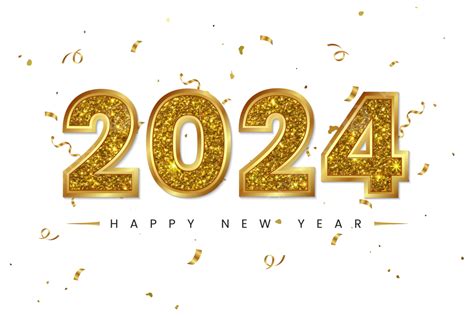 2024 с новым годом надпись типография золотой фон конфетти вектор PNG