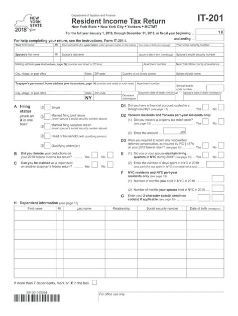 Ny Dtf It 201 2018 Fill Out Tax Template Online Us Legal Forms