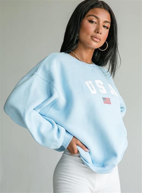 usa oversized crewneck sweatshirt blue usa sweater crewneck outfits light blue sweatshirt