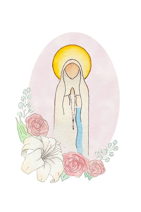 Our Lady Of Lourdes Watercolor Minimalist Painting Etsy Virgin Mary