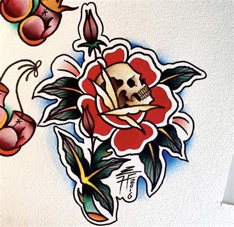 Traditional Skull Inside A Rose Tattoo Design By Liam Harbison Old