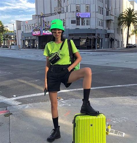 Streetwear Street Style Neon Lime Green Outfit Details Casual Summer