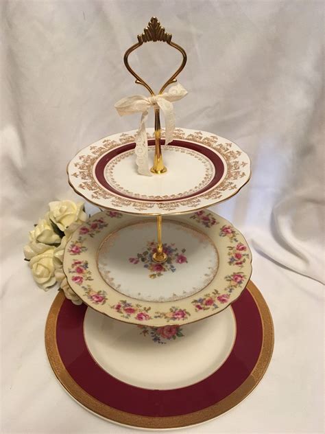 3 Tier Cake Stand Butterfly Plates Afternoon Tea Stand Etsy Tiered