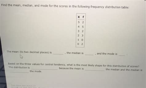 The frequency table shows us that there are six children aged \({11}. Solved: Find The Mean, Median, And Mode For The Scores In ...