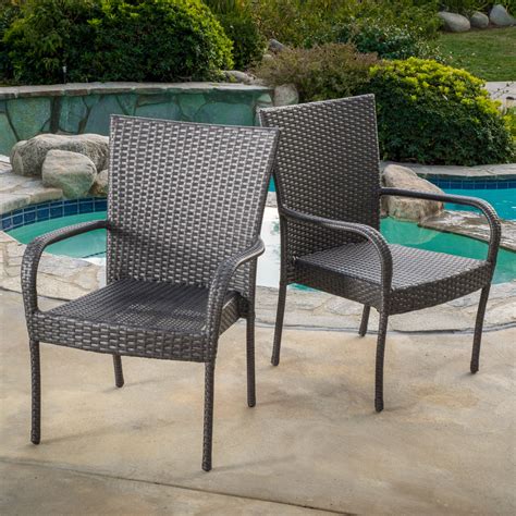 Noble House Outdoor Pe Wicker Grey Stackable Club Chairs Set Of 2