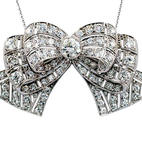 Art Deco Diamond Platinum Bow Brooch Pendant At 1stdibs