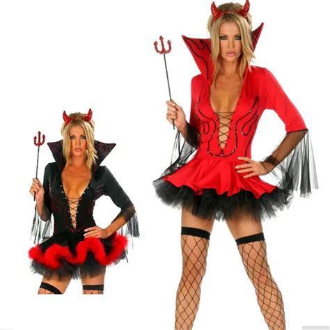 Top Quality Sexy Devil Costume Halloween Red Black Dressheadweartool 2016new Long Sleeve Adult