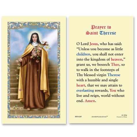 St Therese Lisieux Laminated Holy Card 50 Pack 8376