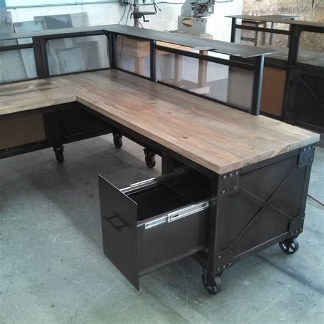 Custom Reception Desk L Shaped Desk Steel And Beetle Kill Pine Desk