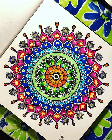 Hand Drawn Doodle Colorful Zentangle Mandala Art