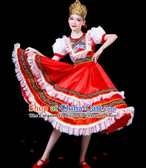 top grade stage show costume chorus modern dance spanish dance red dress and headpiece for women