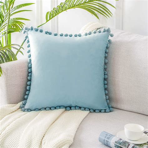 Topfinel Duck Egg Blue Velvet Cushion Covers 18x18 Inch Soft Square