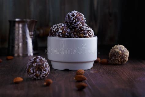Healthy Energy Balls With Nuts Dates Honey And Sesame Stock Photo