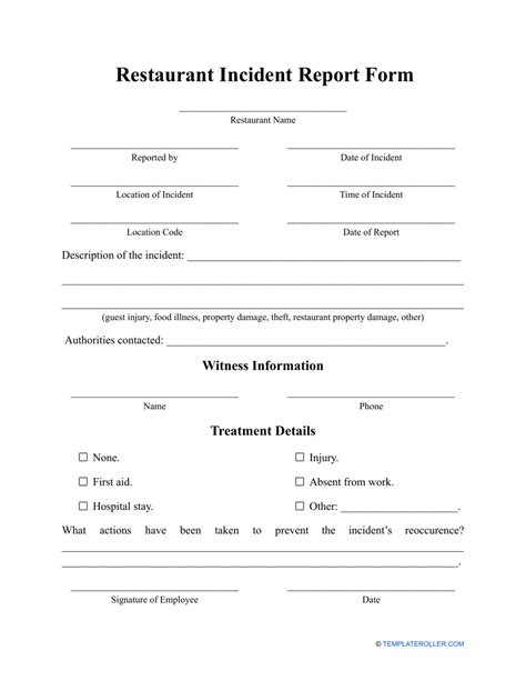 Restaurant Incident Report Form Fill Out Sign Online And Download