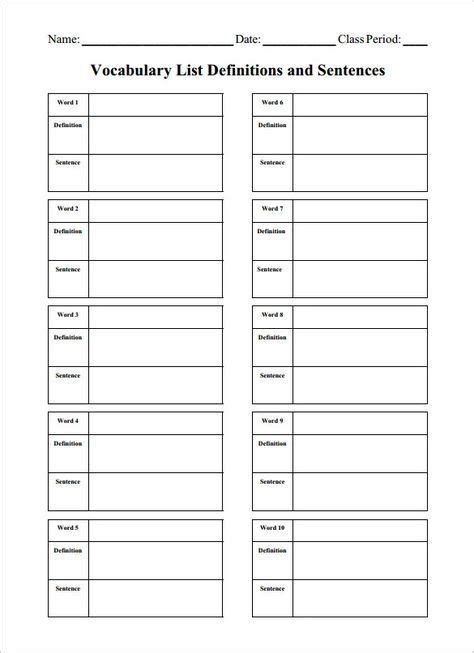 8 Blank Vocabulary Worksheet Templates Word Pdf Vocabulary