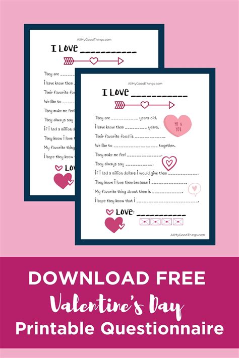 Valentines Day Printable Questionnaire All My Good Things