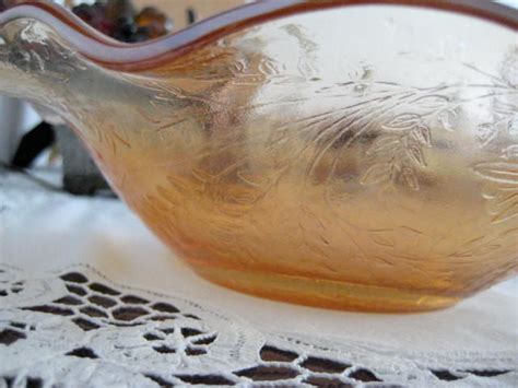 Vintage Orangepeach Carnival Glass Fruit Bowl With Ruffled Edges And Raised Floral Pattern Louisa