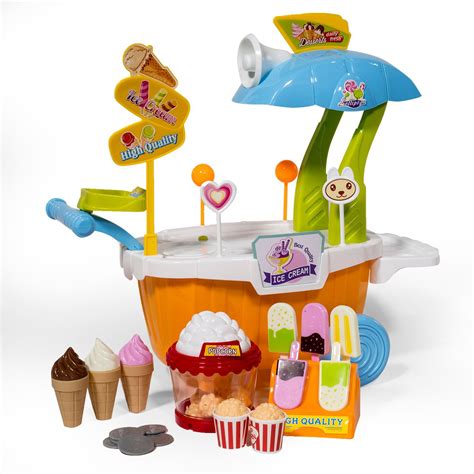 Ihubdeal Toy Ice Cream Cart Pretend Play Set For Kids With Ice Cream