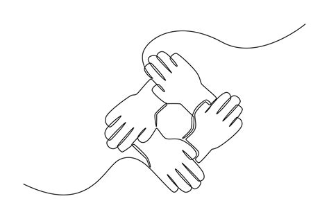 One Single Line Drawing Ring Of Hands Teamwork Teamwork United To