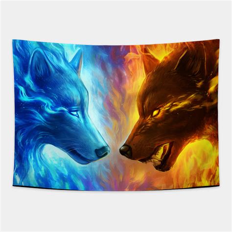 Fire And Ice Wolf Tapestry Teepublic
