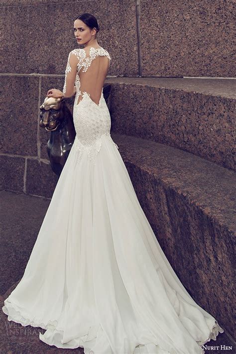 Nurit Hen 2016 Bridal Illusion Long Sleeves Split Sweetheart Neckline