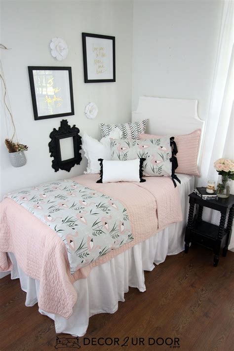 Blush Pink And Grey Flamingo Dorm Bedding And Dorm Room Decor Shop