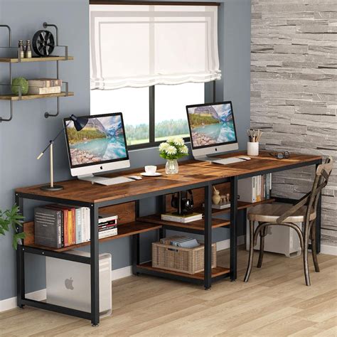 Tribesigns Two Person Computer Desk With Bookshelf Modern 787 Extra