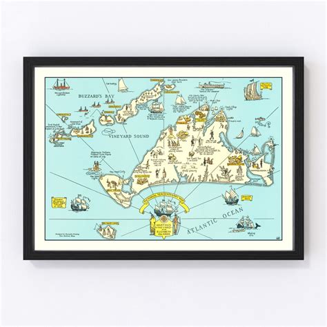 Old Martha S Vineyard Map Vintage Map Of Martha S Vineyard Art Print Framed Wall Art Canvas