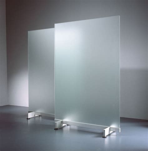 Contemporary Frosted Glass Room Divider On Metal Base Glass Room